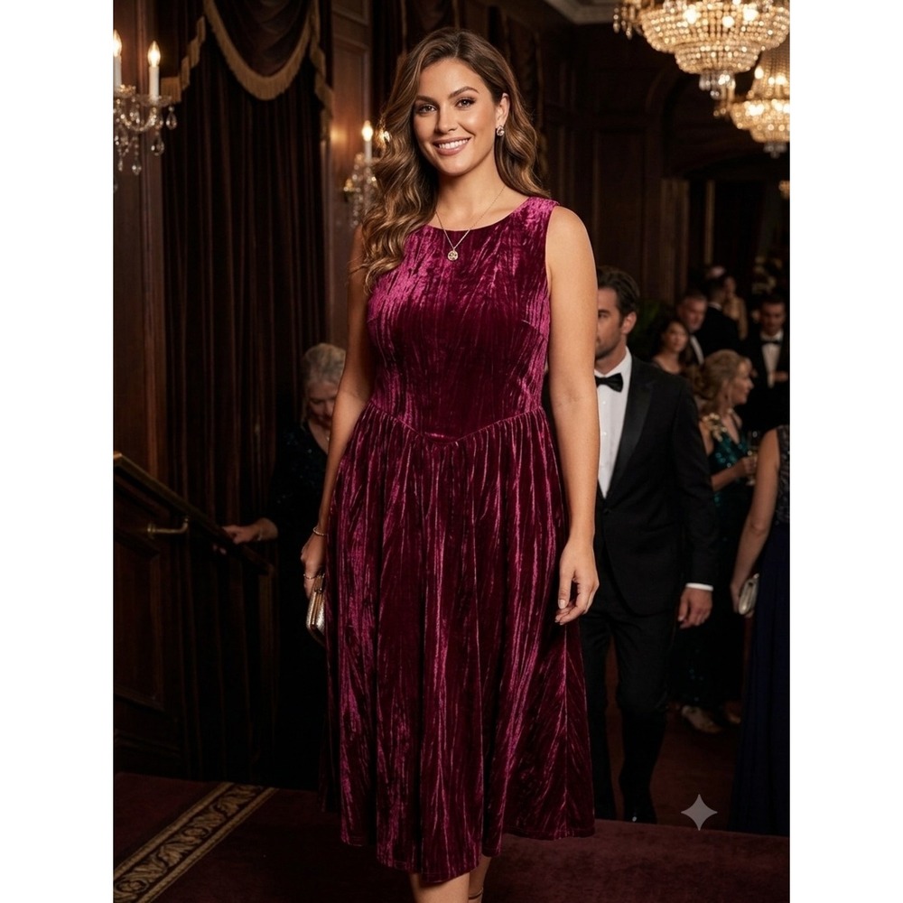 Baltic Born Cranberry Velvet Sleeveless Midi Dress XL Wedding Guest Event